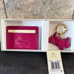 Neat RADLEY LONDON Fuchsia Card Holder and Dog Keychain Set